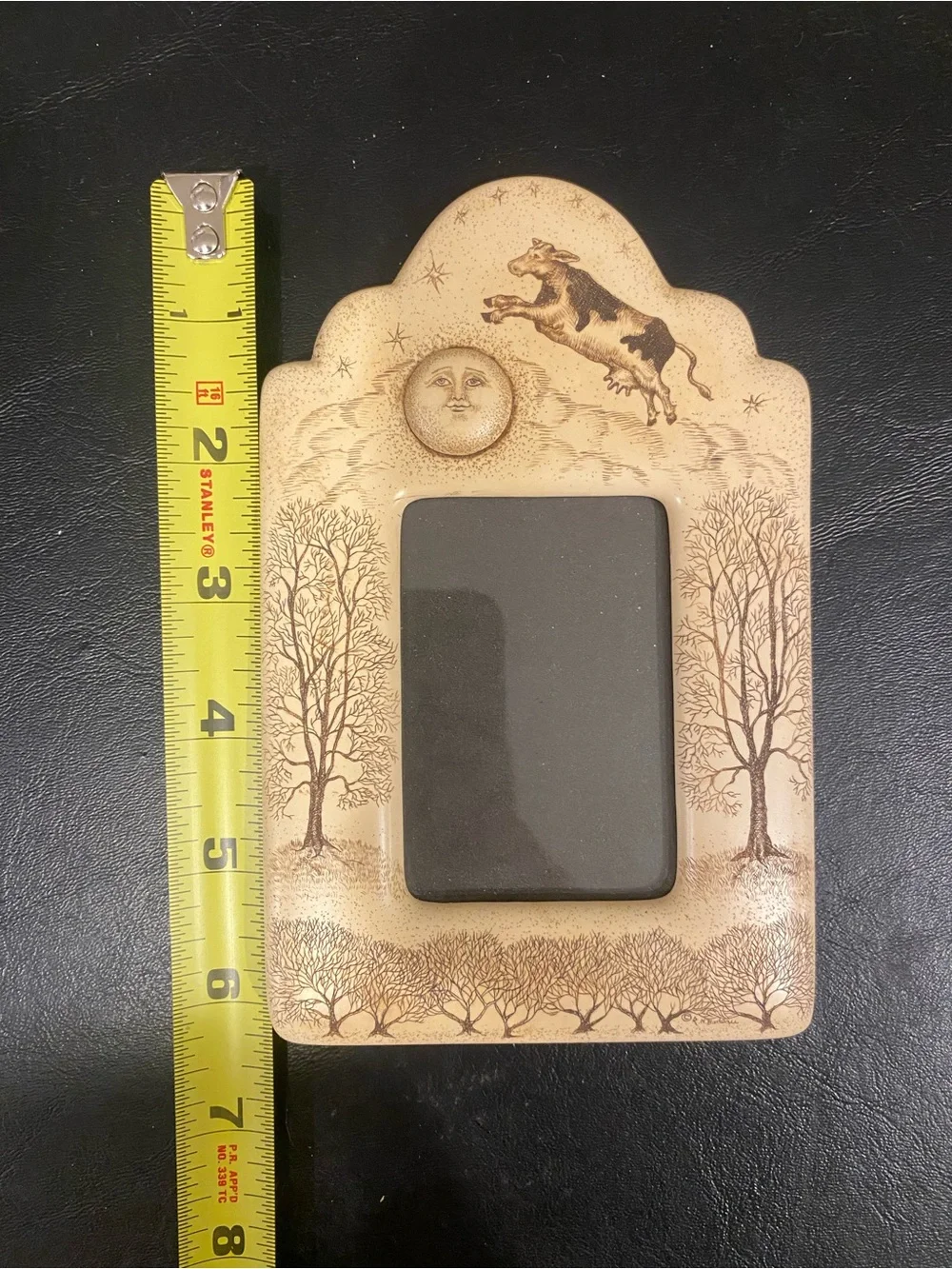 Over the Moon photo frame scrimshaw etching cow moon artist Rachel Badeau